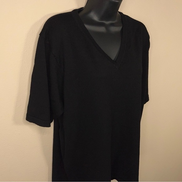 2XL VINTAGE BLACK KNIT SHORT SLEEVE TOP VNECK VICTORIA JONES - Picture 7 of 12